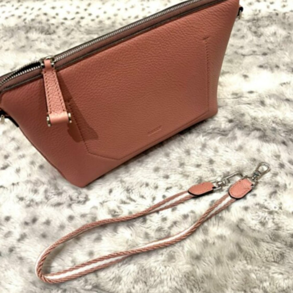 Bally Bag In Rose Haze Bovine Grained Bag Msrp $485 With Camille Stripes